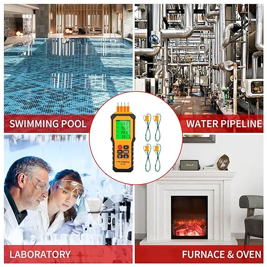 4-Channel K-Type Temperature Thermometer with LCD Backlight Measurement Range- 328℉-2501℉,YMZMeter Data Logger Comes 4 PCS Thermocouple Probe Sensor -104℉-752 ℉ 9V Battery Included.