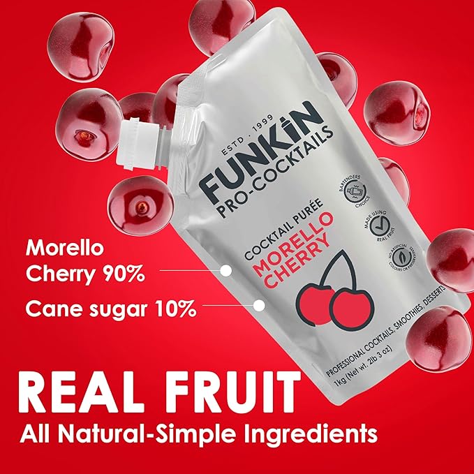 Funkin Fruit Puree | Real Fruit, Simple Ingredient, Natural Mixer for Cocktails, Drinks, Smoothies | Vegan, Non-GMO, Gluten-Free (2.2 lbs) (Morello Cherry)