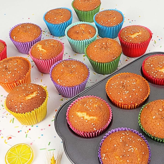 Gifbera Bright Rainbow Jumbo Cupcake Liners Large Solid Colorful Paper Baking Cups 200-Count