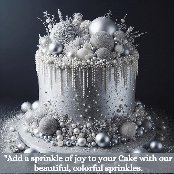 Confect Mix Shimmering Silver Pearls & Jimmies Christmas Sprinkles | Birthday, Metallic Sprinkle | Edible Sprinkles for Cakes & Cupcakes Decoration | Vegan, Gluten-Free, Soy-Free, Dairy-Free, Palm Oil-Free- 4.2 Oz