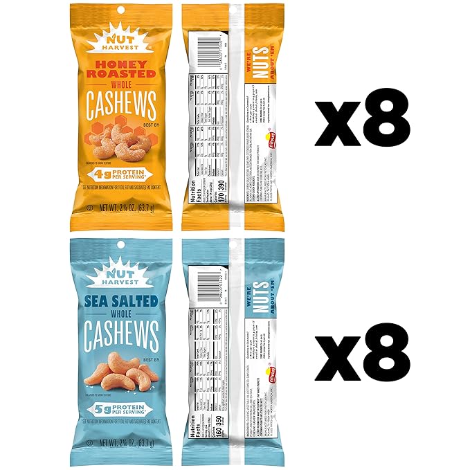 Nut Harvest, Sweet & Salty Cashews Variety Pack, 2.25 Ounce (Pack of 16)