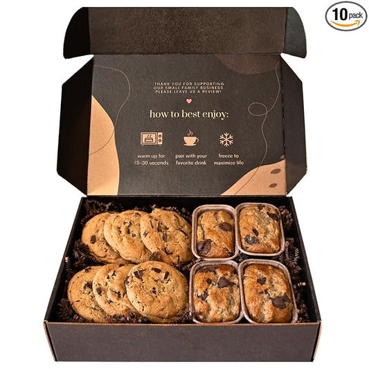 Valentines Day Gift Box of Gourmet Banana Bread and Chocolate Chip Cookies by Sweetness Central, Baked Fresh, 4 Banana Breads & 6 Chocolate Chip Cookies, Individually Wrapped to Arrive Moist