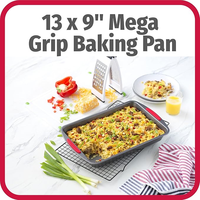 GoodCook MegaGrip 13” x 9” Non-Stick Cake Baking Pan with Silicone Grip Handles - Heavy-Gauge Steel Cake Pan Baking Dish for Brownies, Cheesecakes, Cake, Baked Goods, Pies (Pack of 3)