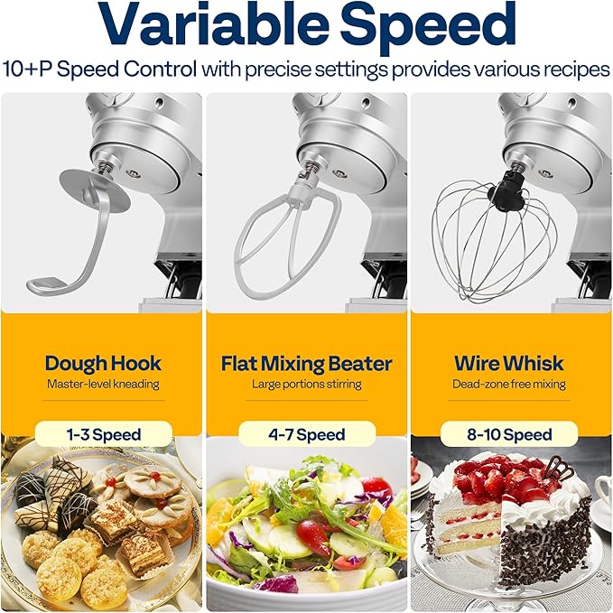 VIVOHOME 6 in 1 Multifunctional Stand Mixer with 8.5 Quart Stainless Steel Bowl, 660W 10 Speed Tilt-Head Meat Grinder, Juice Blender, Vegetable Slicer, Pasta and Cookie Maker, Silver