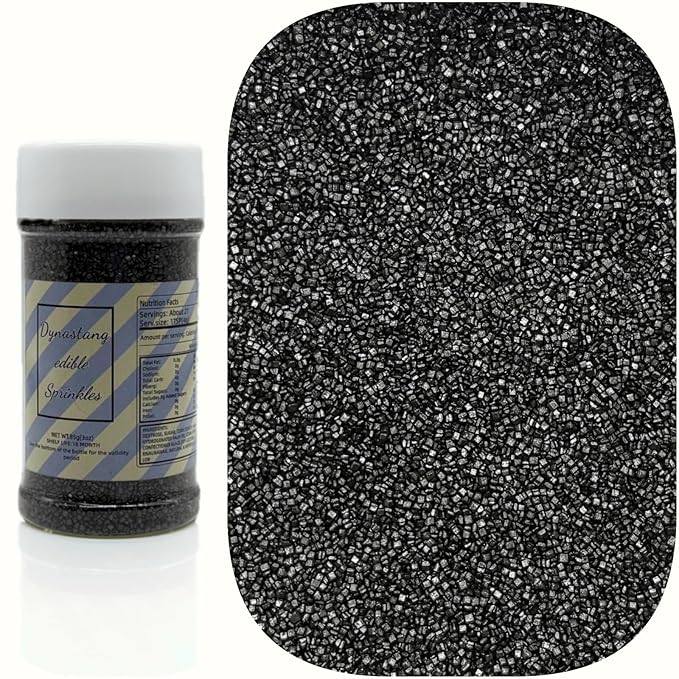 Dynastang Black Sanding Sugar Sprinkles Edible Sugar Crystals Cake Decoration Cupcake Toppers Cookie Decorating Perfect for Cakes, Cupcakes, Desserts Toppings 3OZ