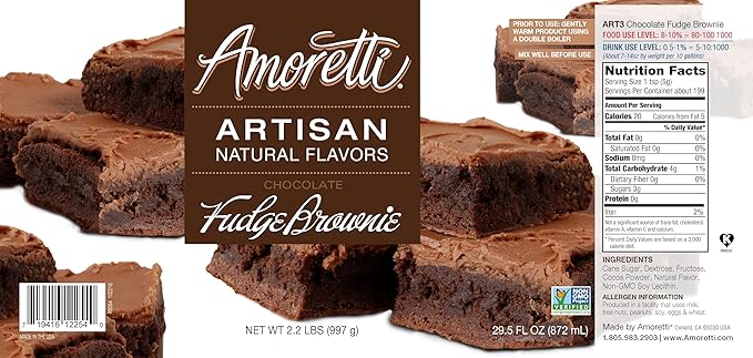 Amoretti - Natural Chocolate Fudge Brownie Artisan Flavor Paste, 8 oz, Perfect For Ice Cream, Beverages, Cakes, and more, Preservative Free, Vegan, Gluten Free, No Artificial Sweeteners, Concentrated