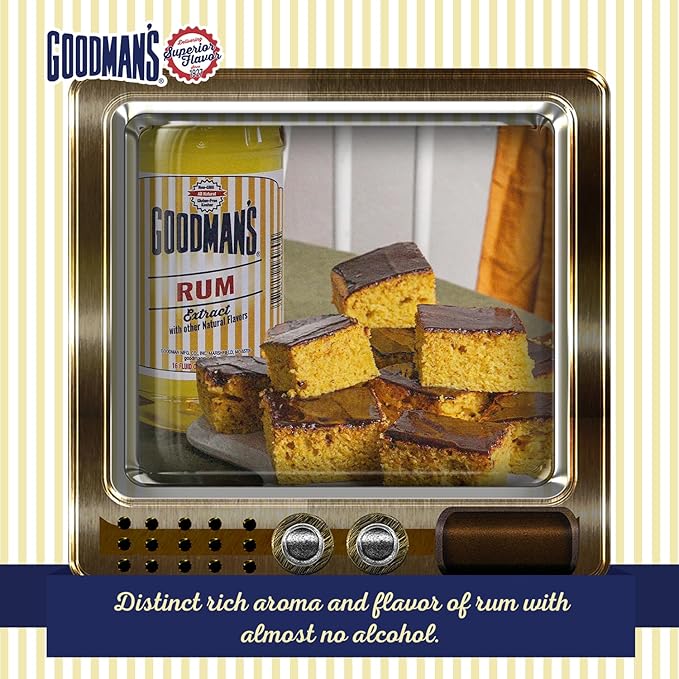 Goodman's Natural Rum Extract - Gluten-free, Non-GMO, Kosher, Low Carb & Low Calorie, Low Alcohol, No Artificial Color, No Animal Products, No Sugar - Rich Flavor for Baking & Mocktails - 1 Pint