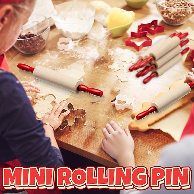 Mini Rolling Pin 7.5 Inch (Pack of 12) Set for Play Dough Accessories Small Rolling Pin For Dough - Wood Kids Pins with Handles for Foods, Accessories