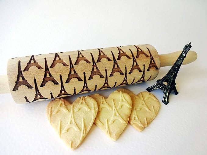 Embossing Rolling Pin EIFFEL TOWER. Laser Engraved Rolling Pin with EIFFEL TOWER - Gift for friend by Algis Crafts