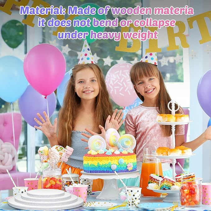 8 Pieces Cake Drums Boards Round Sturdy Cake Drum with 2 Pieces Satin Ribbon for Heavy or Multitiered Cakes (6, 8, 10, 12 Inch)