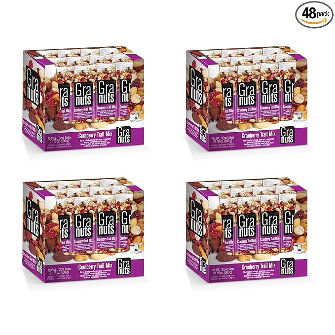 Granuts Cranberry Trail Mix | Caramelized Peanuts | Crunchy Corn Nuts + Almonds | Soft Cranberries | Salty + Sweet Flavors | On-the-Go Snack | 4 Packs of 1.76 Oz (48 Inner Packs)