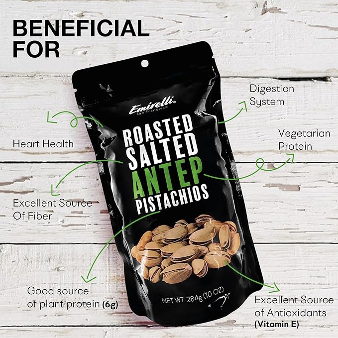 Emirelli Turkish Antep Pistachios in Shell, Roasted and Salted Intense Nuts, Non GMO Gluten Free Natural Vegan Healthy Snacks, Shelled Pistachios Remains Fresh with Resealable Bag (Pack of 1)