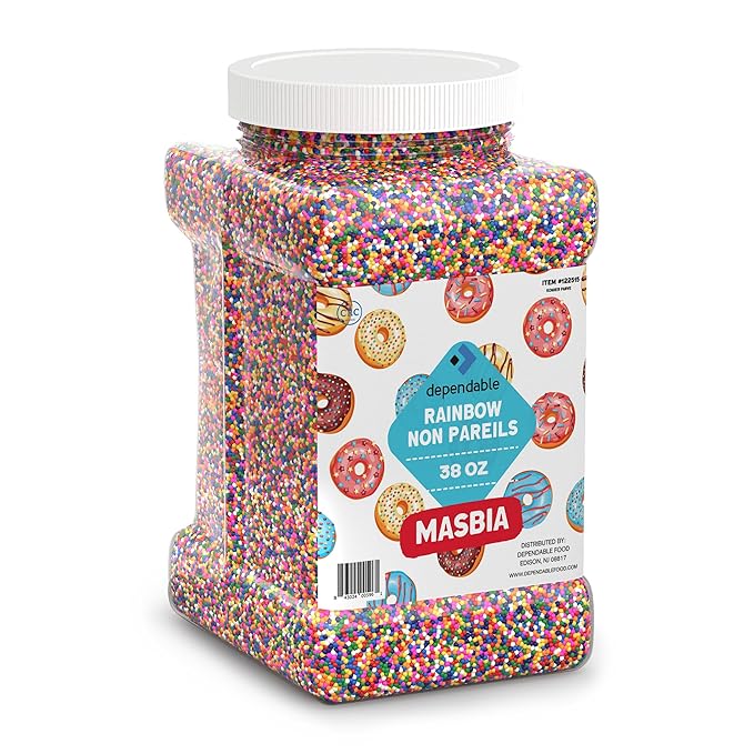Dependable Food Rainbow Nonpareils – 38 Oz. Bulk Container - Gluten-Free, Kosher, Colorful Ball Sprinkles for Decorating, Cupcakes & More - Resealable Jar