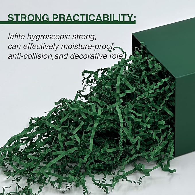2LB Crinkle Paper Shred Filler for Bag Gift Box Basket Paper Shreded Stuffing Decoration for Christmas Day Holiday Party (Green)