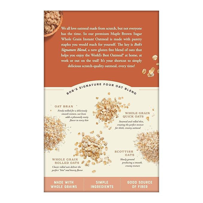 Bob's Red Mill Instant Oatmeal, Maple Brown Sugar, 24 Packets Total, Non-GMO, Gluten Free, Whole Grain