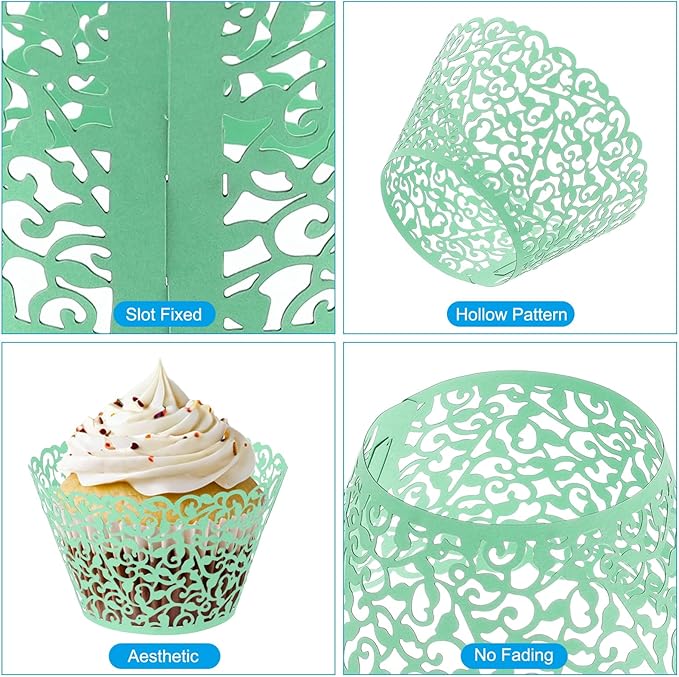 PATIKIL Cupcake Wrappers Paper, 50 Pack Baking Cups Standard Vine Decoration for Anniversary Birthday Weddings and Parties, Green