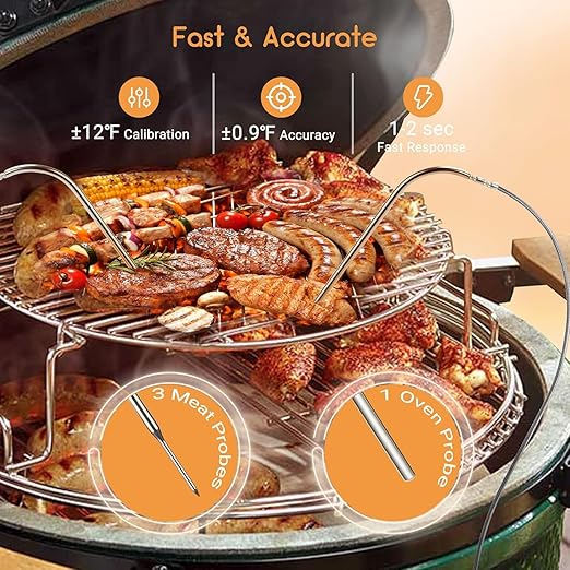INKBIRD Wi-Fi and Bluetooth BBQ Temperature Controller, Automatic Smoker Fan Thermometer, with 4 Probes for Green Egg, Kamado Joe, Primo, Ceramic Grills, with 2 Size Adapters, Storage Carrying Case