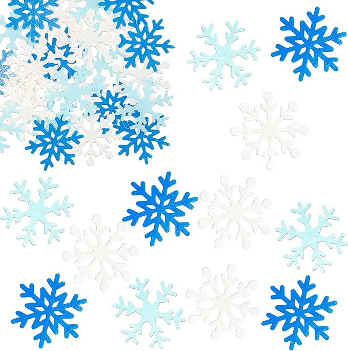 Gyufise 60Pcs Edible Snowflake Cupcake Toppers Winter Cupcake Picks Water Paper Winter Frozen Cake Decorations for Snowflake Theme Baby Shower Kids Birthday Party Supplies Light Blue White