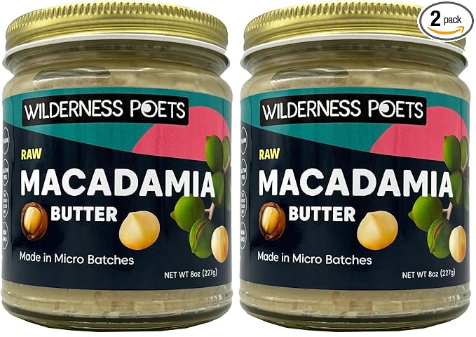 Wilderness Poets, Raw Macadamia Nut Butter - Vegan, No Salt (8 Ounce) - Glass Jar (Pack of 2)
