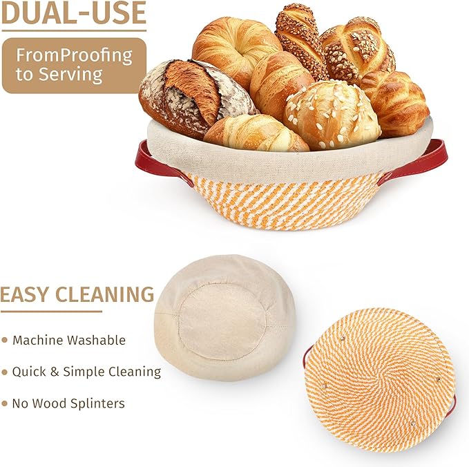 Banneton Bread Proofing Basket 10'' Oval & 9'' Round Sourdough Bread Basket Baking Supplies with Liners & Covers Gifts for Bakers Women Mom Wife