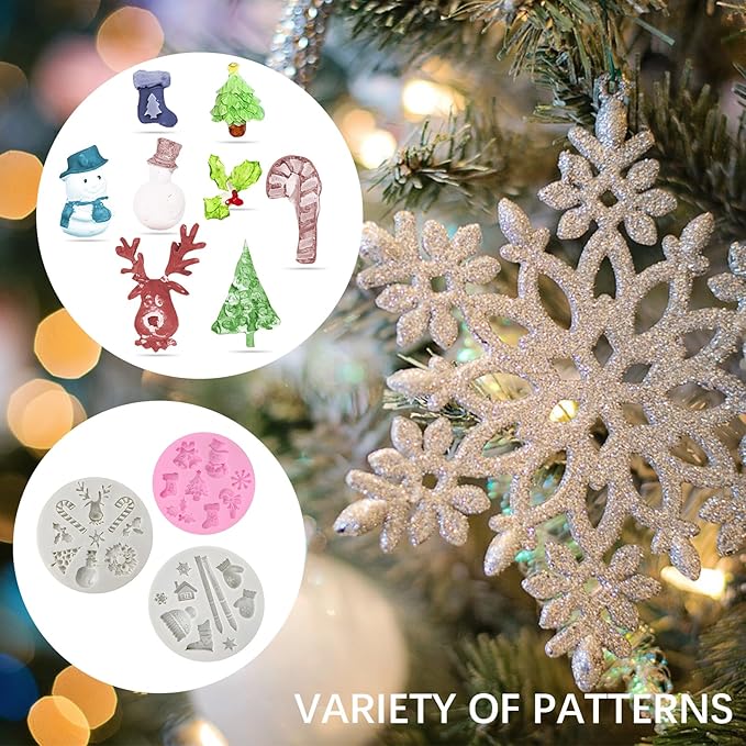 3 Pcs Fondant Silicone Molds, CNYMANY 25 Cavity 3D Christmas Sugar Craft Cake Decoration Cupcake Topper Crafting Projects Gum Paste Resin Polymer Clay Mould