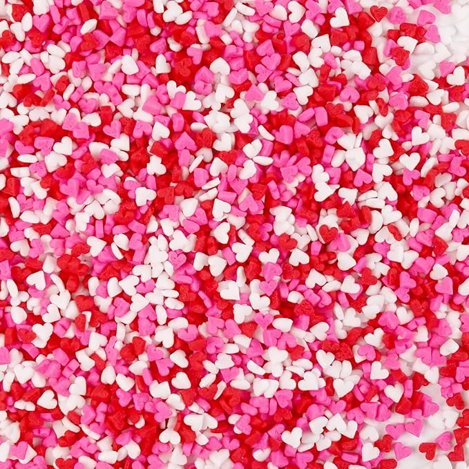 Sweet Mini Heart Sprinkles Sugar, Valentines Love Sprinkles for Cupcake Decorating, 150g/5.29oz Mix Edible White Pink and Red Candy, Cookie, cookie eyeballs, Wedding Party Supplies