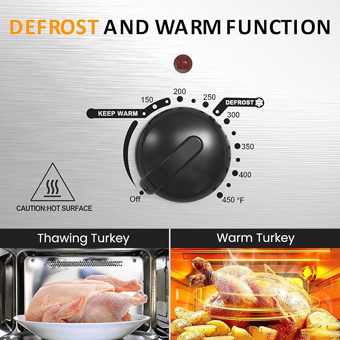 Sunvivi 24 QT Electric Roaster Oven with Self-Basting Lid, 3 Compartments, and Keep Warm Function, Full-Range Temperature Control (150-450°F), Stainless Steel