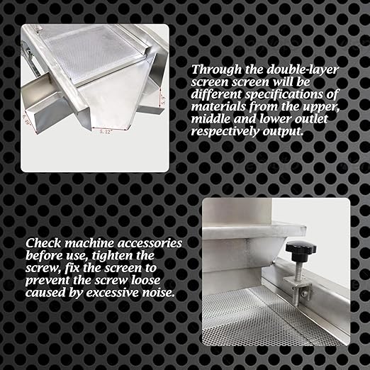 Linear Vibrating Sieve Electric Screen Shaker Stainless Steel Medium Linear Sifter Machine Double Layers Double Motors 220V 3mm Upper 1mm Lower Round Hole Mesh(JG50-150)