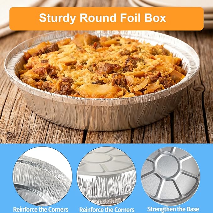 BIBRADAA® 40 Pack 9” Round Disposable Aluminum Pans with Lids,Aluminum Foil Pans,Plus300pcswith Baking Parchment,Air Fryer Paper Liners,hamburger patty paper，Basting Brushes. (40 Pack rd w/Lids)
