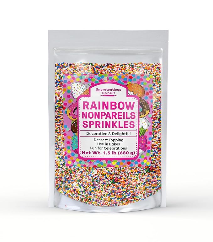 Rainbow Nonpareils Sprinkles By Unpretentious Baker, 1.5 lb, Round Sprinkles, Gluten Free, Clear Resealable Bag