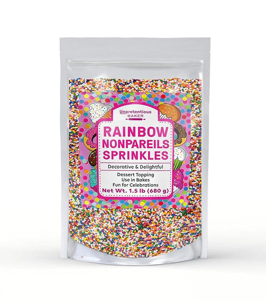 Rainbow Nonpareils Sprinkles By Unpretentious Baker, 1.5 lb, Round Sprinkles, Gluten Free, Clear Resealable Bag