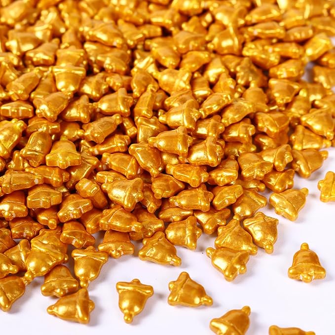 Christmas Bells Sprinkles for Cake Decorating, Gold Bells Sprinkles Perfect for Cupcake Toppers Wedding Party Valentines Halloween Christmas Supplies 3.52 Ounce