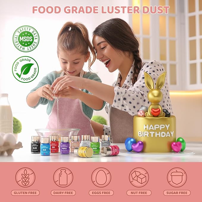 Luster Dust Edible - 15 Grams Food Grade Cake Dust Shimmer Powdered, Cherrysea Powder Luster Dust Food Coloring for Cocktails, Christmas Cookie Decorations, Cake, Drinks, Fondant, Candy - 15g/Bottle (10-Rose Gold)