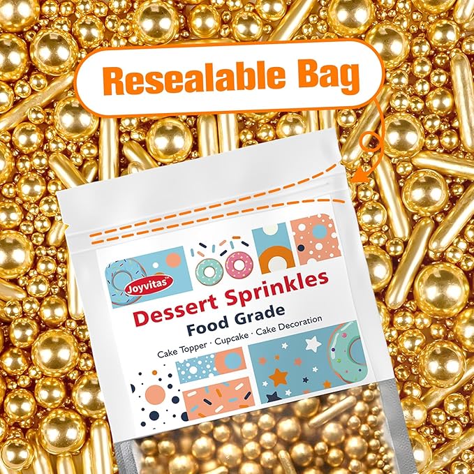Gold Pearl Rods Sprinkles for Christmas Decorating, Edible Sugar Pearls Rods Candy, 150g/5.29oz, Mix Size Cake Topper Donuts Cupcake Cookie Dessert Decorations, Holiday, Wedding Party, Easter Supplies