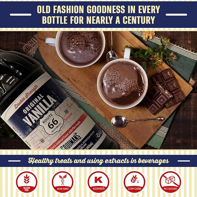 Goodman's Route 66 - Double Strength Vanilla Flavor - Artificial, Gluten-Free, Non-GMO, Low Carb & Calorie, No Sugar - 100-Year-Old Recipe - 1 Pint