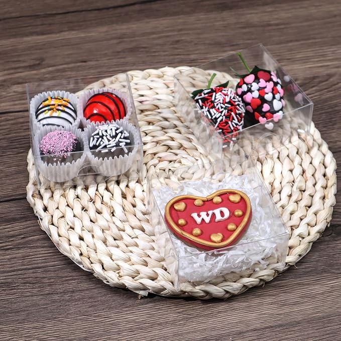 100PCS 3"X3"X1" Clear Mini Donut Boxes & Cookie Boxes - Multi-Purpose for Soap, Chocolate Truffle, Macaron, Chocolate covered Cherries & Mini Bakery & Brownie
