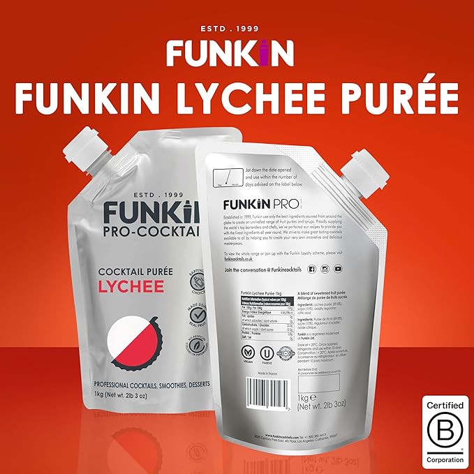 Funkin Fruit Puree | Real Fruit, Simple Ingredient, Natural Mixer for Cocktails, Drinks, Smoothies | Vegan, Non-GMO, Gluten-Free (2.2 lbs) (Lychee)