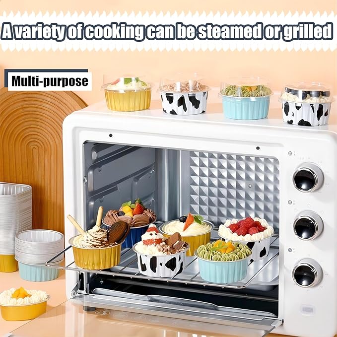 25PCS Round Mini Loaf Pans with Lids,Mini Cake Pans with Lids,Disposable Ramekins Baking Cups Muffin Tins Cupcake Cups for Wedding Birthday Party,5oz（Black Gold）