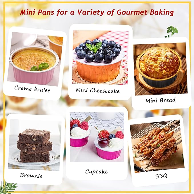 LNYZQUS 5oz Mini Cake Baking Pans with Lids 100 Pack, Disposable Aluminum Cupcake Pan Small Muffin Tins,Mini Foil Baking Cups Containers for Custard Creme Brulee-Black