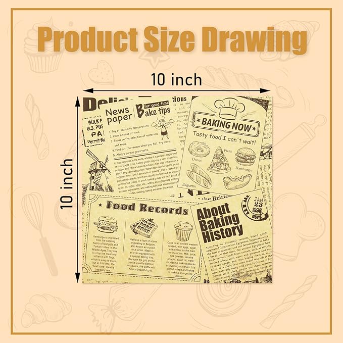 10" x 10" - 200 Pk - Brown Food Word Text Grease-Resistant Wrap Paper, Basket Liners Deli Paper, Best Kraft Food Wrapping Paper Sheets for Bakery, Picnic, Festival, Fair or BBQ (Kraft Poster)