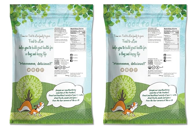 Food to Live Organic Dry Roasted Whole Macadamia Nuts, 16 Pounds – Unsalted, Delicious and Nutritious Snack Made from Premium Non-GMO Nuts, Perfect for Keto & Paleo Diet. Rich Butter Flavor. Kosher