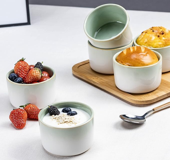 Ramekin Set of 6, UNICASA 8 oz Creme Brulee Ramekins, Oven Safe Baking Set for Custard, Pudding, Souffle Cups, Light Green