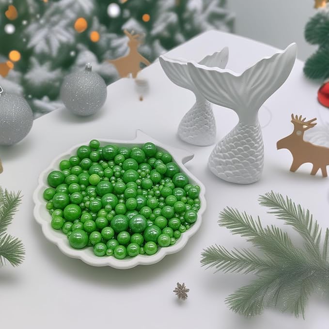 Edible Christmas Green Sugar Pearls Sprinkles Candy Mix Size Pearls Cake Decorations Cupcake Toppers Decorating Perfect for Wedding Party Valentine Christmas Supplies 4.58OZ