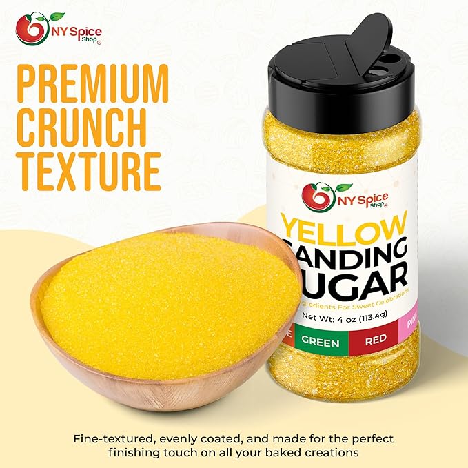 NY Spice Shop Yellow Sanding Sugar - 4 Ounce Sweet Colorful Edible Sprinkles For Candy Dish - Sugar Sprinkles For Cake Decorating Basket & Dishes