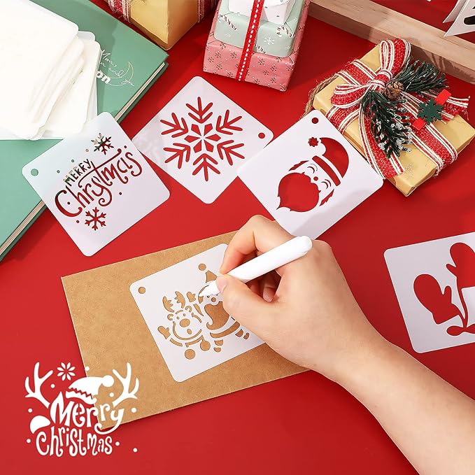 Augshy 56 Pack Christmas Dot Painting Templates Stencils DIY Christmas Pattern Stencils for Scrapbooking Drawing Wall Floor Decor DIY Rock Painting Art Projects (3inch)