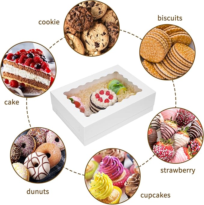 Moretoes 20pcs 14x10x4in Sheet Cake Boxes, White Quarter Bakery Boxes with Window, for Cake Pastry Baking Donuts Cupcake Pie Packaging
