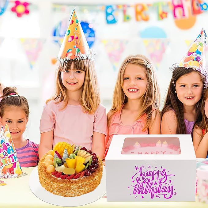 Winkio Cake Boxes with Window, 4 Pack 10 inch Disposable Bakery Boxes for Cakes, Cookies, Pies, Cupcakes, Pastries
