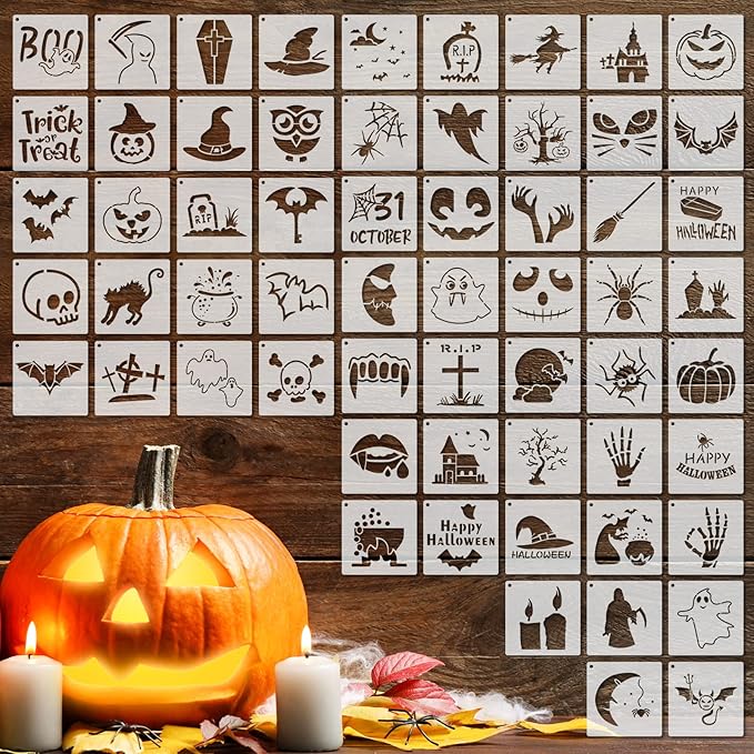 66 Pcs Small Stencils for Crafts Reusable 3 Inch Stencils for Painting on Wood DIY Craft Paint Template for Wall Home Decor Card Rock Canvas Drawing Holiday Ornament(Witch)