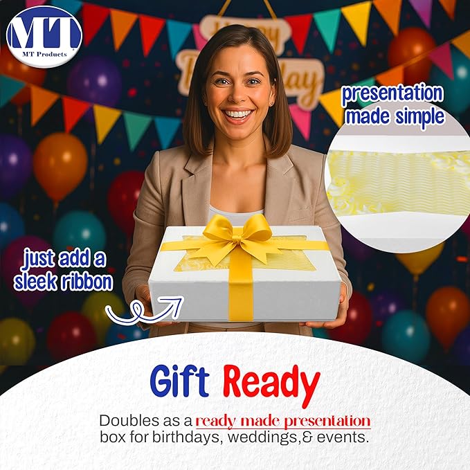 MT Products White Cake Boxes 14" x 10" x 4" - Bakery Boxes with Window (Pack of 15) - Made in USA