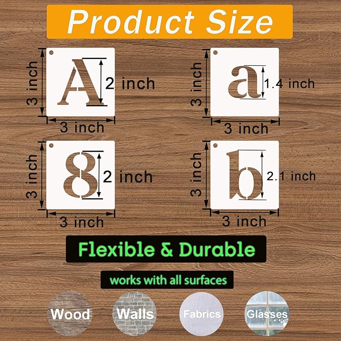 80 Pcs 3 x 3 Inch Alphabet Letter Stencils, Reusable Plastic Letter Number Symbol Drawing Template Kit for Painting on Wood, Wall, Fabric, Rock, Signage, Door Porch